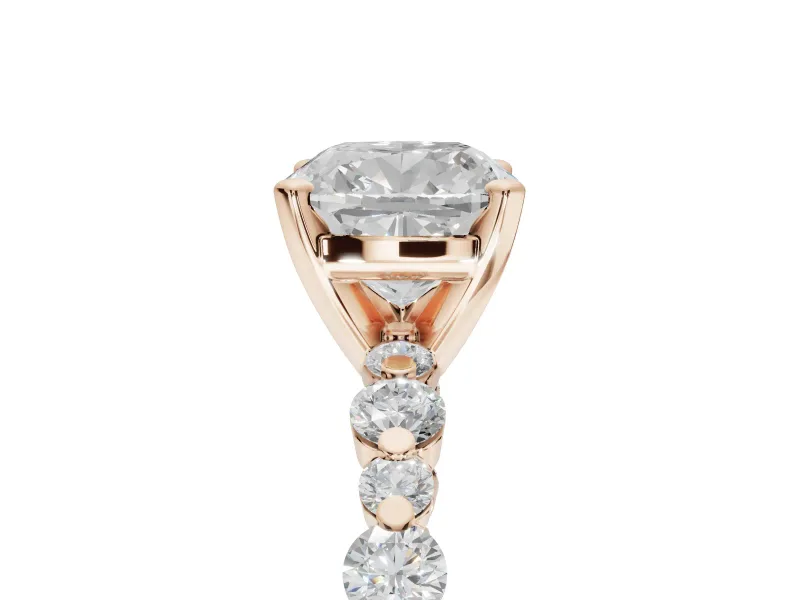 Cushion Cut Pavé Solitaire Engagement Ring Setting | Alternating Accents | Rose Gold