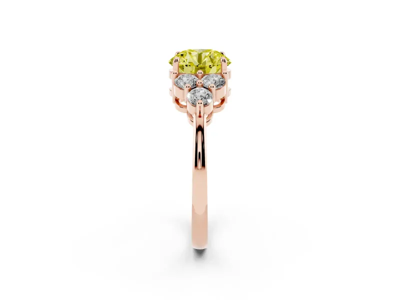 Round Cluster Side Stone Engagement Ring Setting for a Fancy Yellow Lab-Grown Diamond | Rose Gold