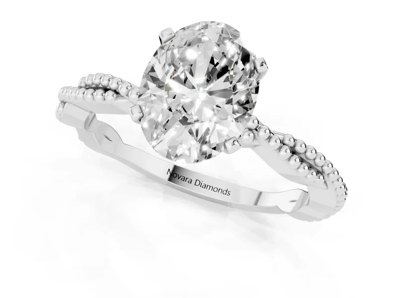 Oval Twisted Solitaire Engagement Ring Setting | Beaded Twist Band | Platinum