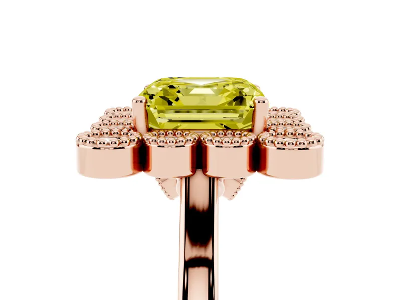 Asscher Cut Milgrain Cluster Halo Engagement Ring Setting for a Fancy Yellow Lab-Grown Diamond | Plain Band | Rose Gold