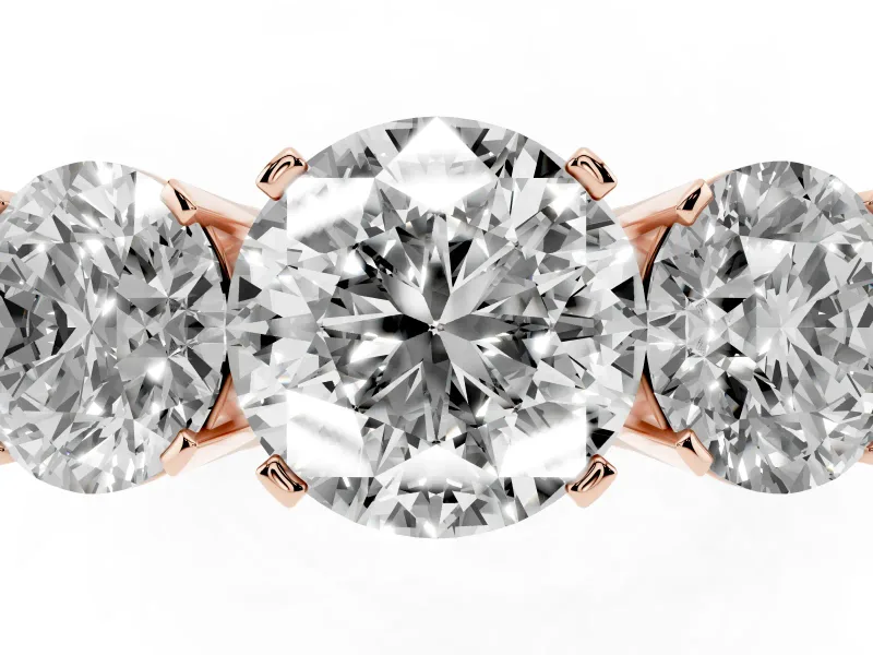 Round Three Stone Engagement Ring Setting | Large Side Stones | Rose Gold