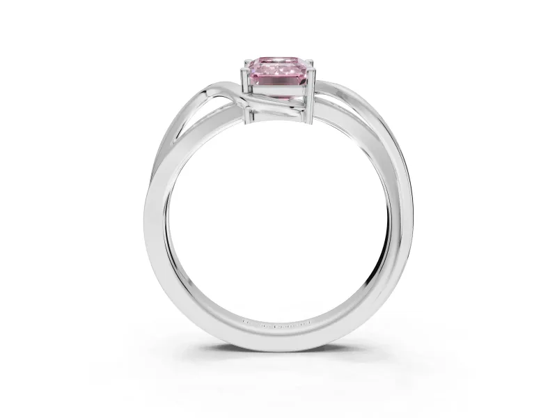 Emerald Cut Bypass Solitaire Engagement Ring Setting for a Fancy Pink Lab-Grown Diamond | Pavé Strands | Sterling Silver