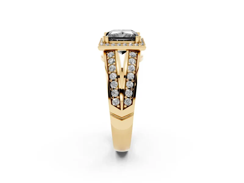 Princess Cut Halo Engagement Ring Setting for a Black Center | Pavé Split Shank | Yellow Gold