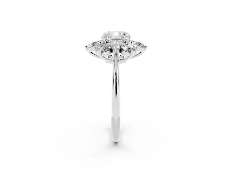 Cushion Cut Cluster Halo Engagement Ring Setting | Two-Size Accents | Platinum