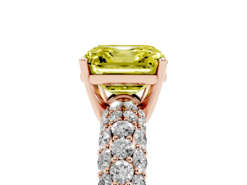 Asscher Cut Multi Row Pave Engagement Ring Setting for a Fancy Yellow Lab-Grown Diamond | Rose Gold