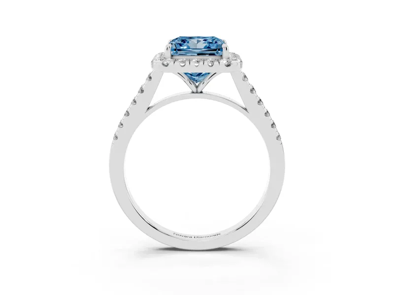 Princess Cut Halo Engagement Ring Setting for a Fancy Blue Lab-Grown Diamond | Pave Shoulders | Sterling Silver