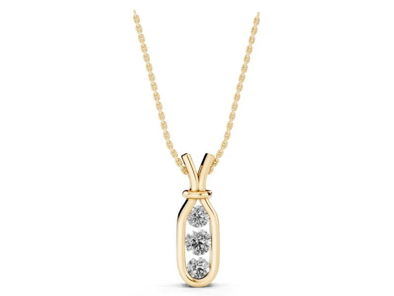 Round Lab-Grown Diamond Three-Stone Open Loop Pendant Necklace | V-Shaped Bail | Yellow Gold
