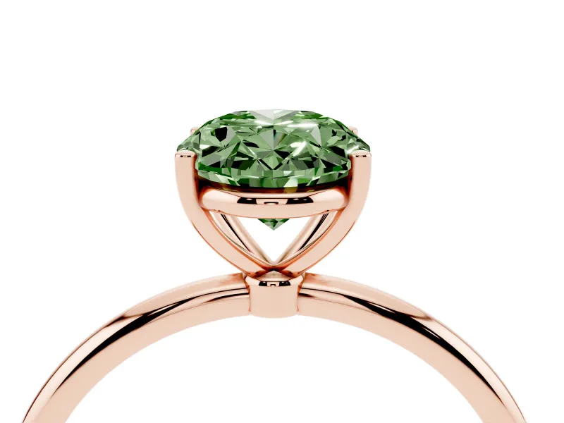 Oval Thin Solitaire Engagement Ring Setting for a Fancy Green Lab-Grown Diamond | Straight Plain Band | Rose Gold