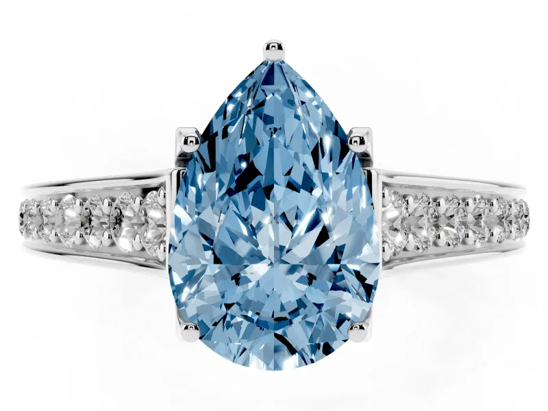 Pear-Shaped Graduated Pavé Engagement Ring Setting for a Fancy Blue Lab-Grown Diamond | Platinum