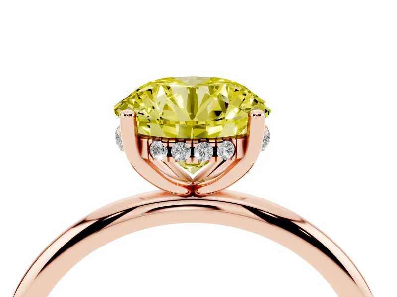 Round Micro-Prong Hidden Halo Engagement Ring Setting for a Fancy Yellow Lab-Grown Diamond | Plain Band | Rose Gold