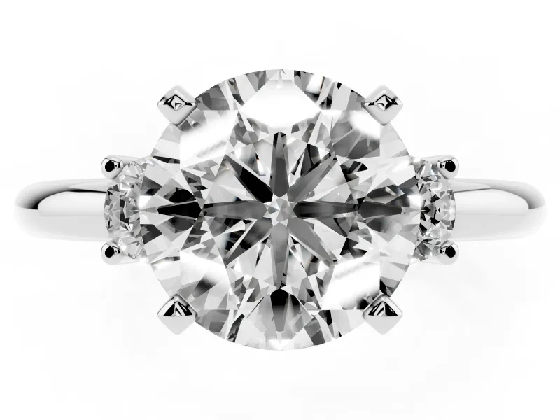 Three-Stone Round Cut Diamond Ring Set in Silver with Prong Setting and Plain Band