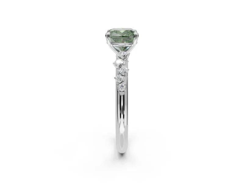 Cushion Cut Graduated Solitaire Engagement Ring Setting for a Fancy Green Lab-Grown Diamond | White Gold