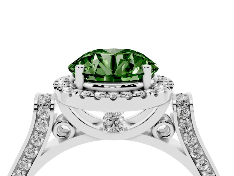 Round Pavé Halo Engagement Ring Setting for a Fancy Green Lab-Grown Diamond | White Gold