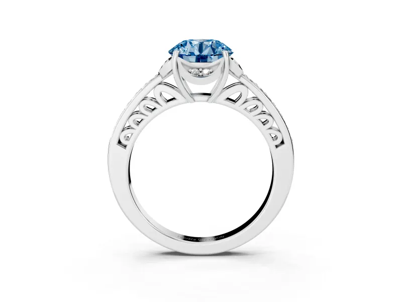 Round Floral Pavé Engagement Ring Setting for a Fancy Blue Lab-Grown Diamond | White Gold