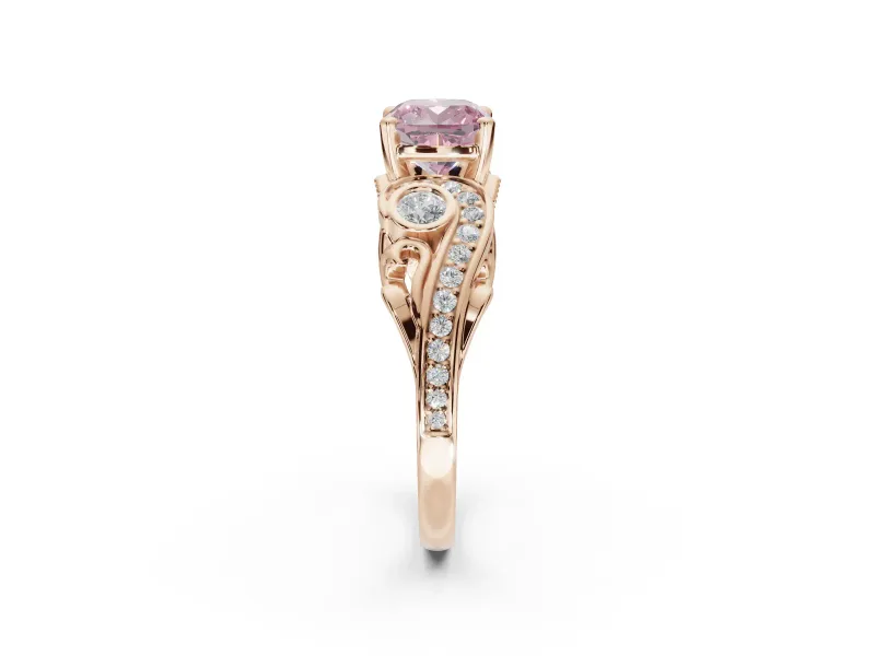 Cushion Cut Swirl Engagement Ring Setting for a Fancy Pink Lab-Grown Diamond | Rose Gold