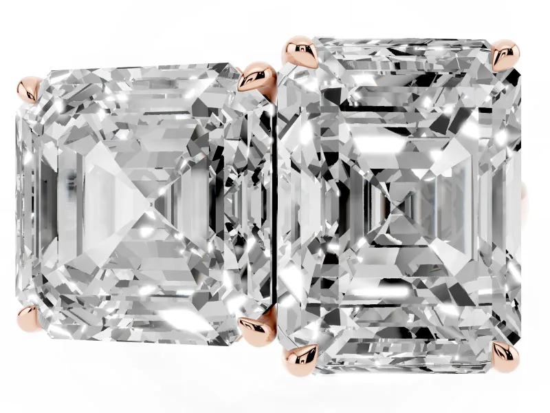 Asscher Cut and Emerald Cut Toi Moi Ring Set in Rose gold with Prong Setting