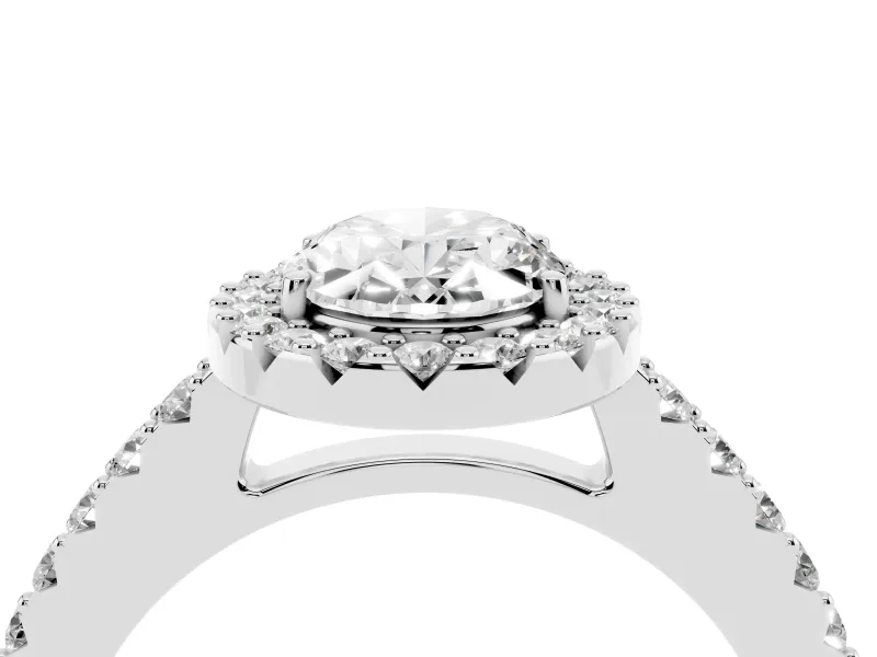 Oval Halo Engagement Ring Setting | Single Row Pavé Band | Platinum