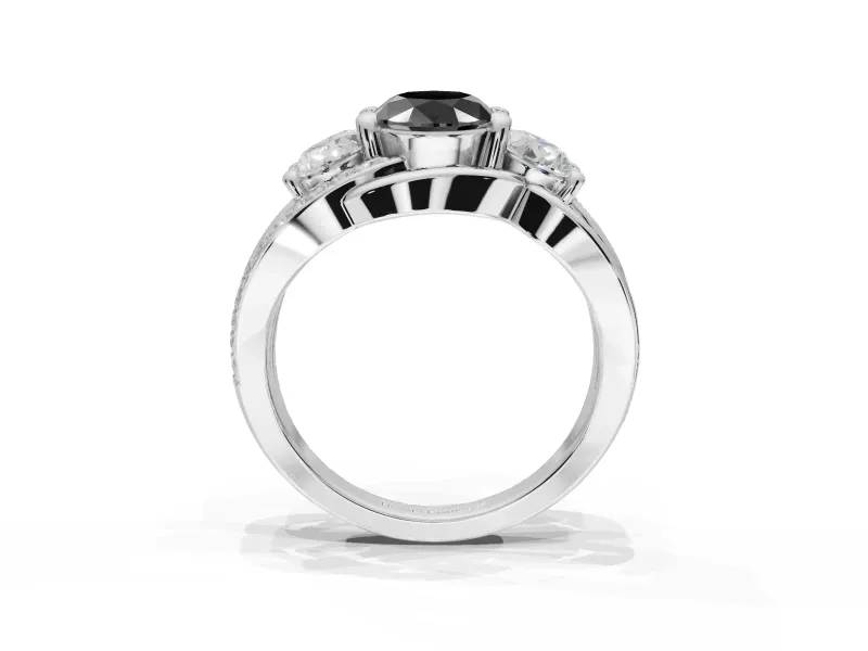 Oval Three Stone Engagement Ring Setting for a Black Center | Sterling Silver