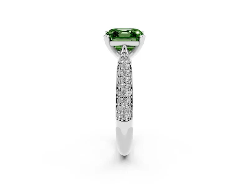 Asscher Cut Pavé Solitaire Engagement Ring Setting for a Fancy Green Lab-Grown Diamond | Multi-Row Shoulders | Platinum