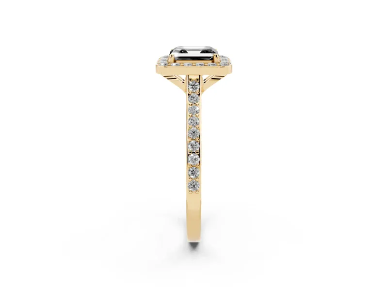 Asscher Cut Pavé Halo Engagement Ring Setting for a Black Center | Yellow Gold