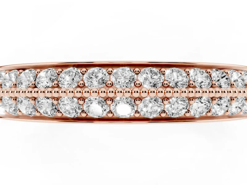 Round Lab-Grown Diamond Double Row Pavé Wedding Band | Faceted Shank | Rose Gold