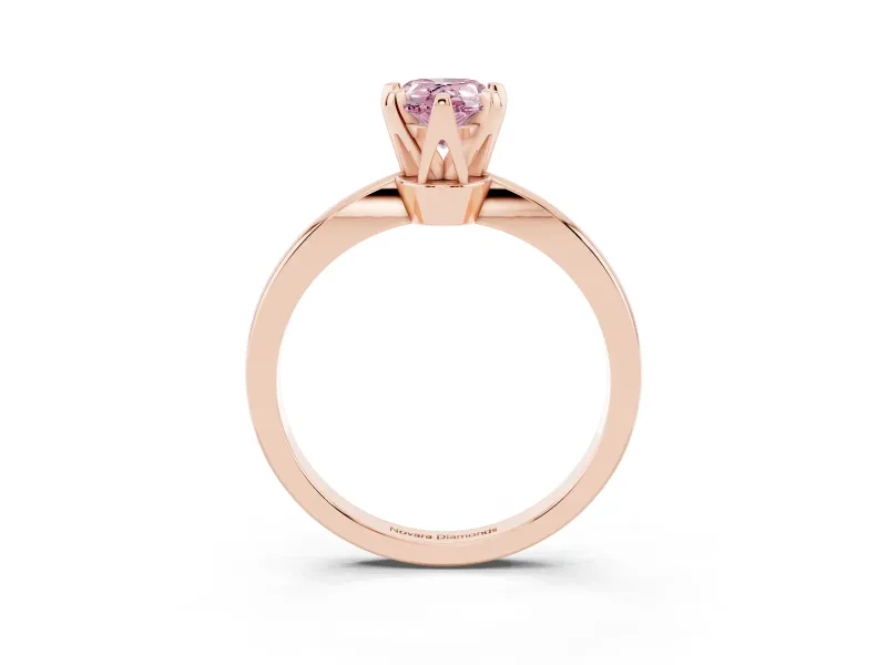 Fancy Pink Pear Cut Diamond Solitaire Engagement Ring Set in Rose gold with Slim Tapered Solitaire Band