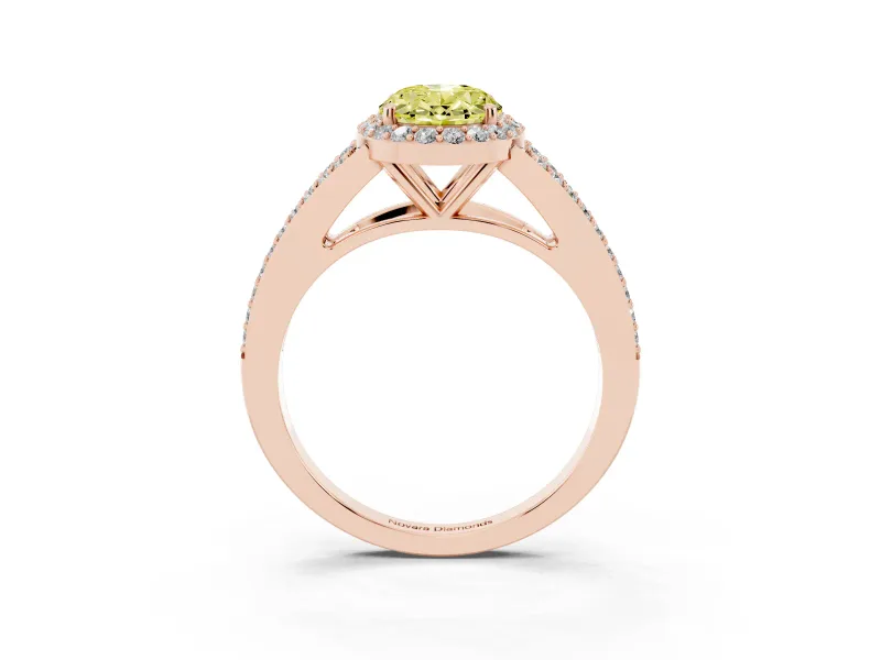 Oval Split Shank Halo Engagement Ring Setting for a Fancy Yellow Lab-Grown Diamond | Rose Gold