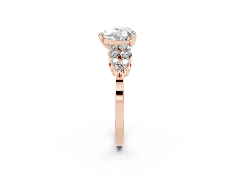 Heart Cut Diamond Cluster Engagement Ring Set in Rose gold with Pavé Band and Prong Setting