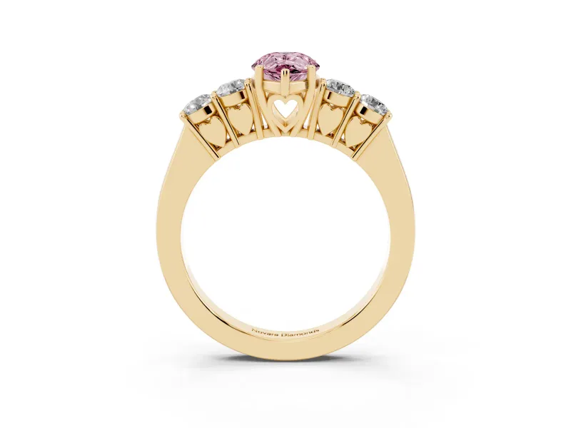 Pear-Shaped 5 Stone Engagement Ring Setting for a Fancy Pink Lab-Grown Diamond | Yellow Gold