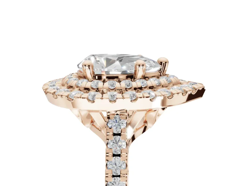 Pear-Shaped Double Halo Engagement Ring Setting | Pave Shoulders | Rose Gold