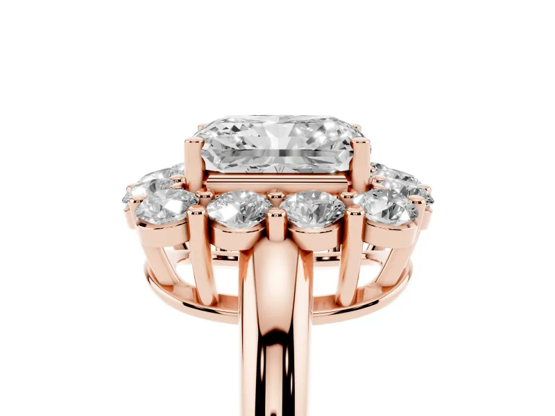 Radiant Cut Cluster Halo Engagement Ring Setting | Large Round Accents | Rose Gold