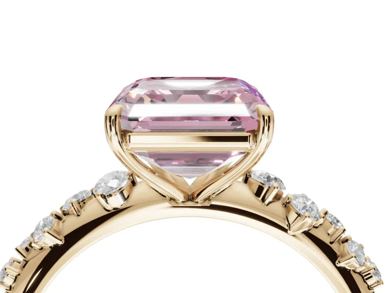 Asscher Cut Graduated Solitaire Engagement Ring Setting for a Fancy Pink Lab-Grown Diamond | Yellow Gold