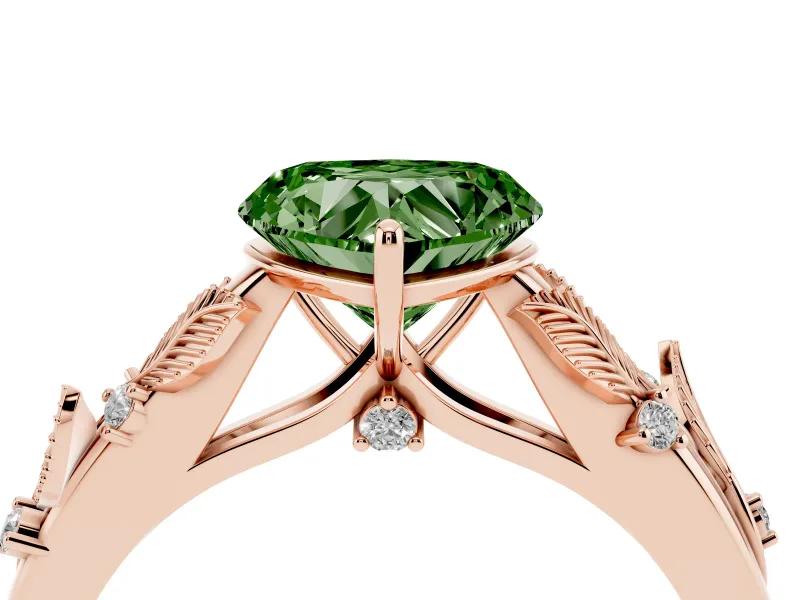 Heart-Shaped Leaf Solitaire Engagement Ring Setting for a Fancy Green Lab-Grown Diamond | Rose Gold