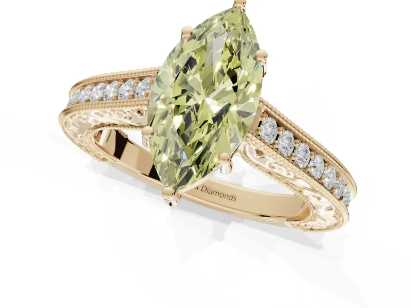 Marquise Vintage Engagement Ring Setting for a Fancy Yellow Lab-Grown Diamond | Yellow Gold - Design NV-24644