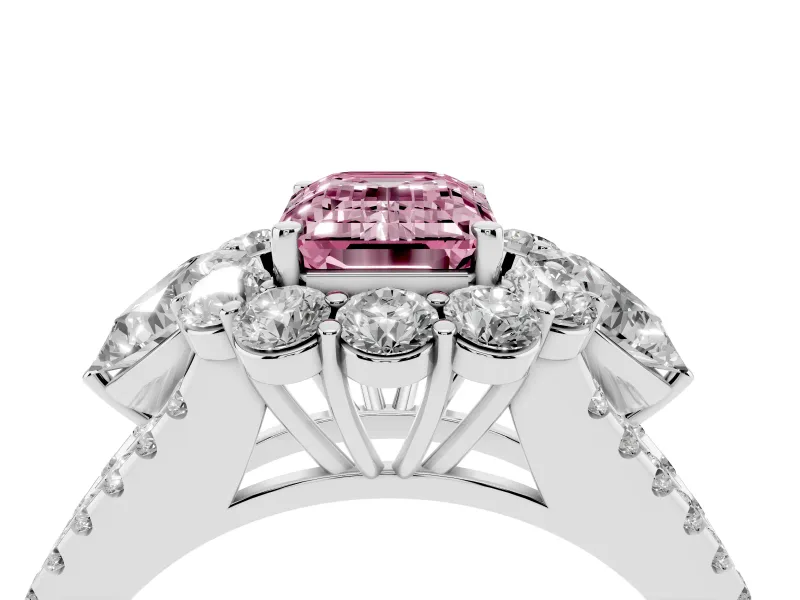 Emerald Cut Halo Engagement Ring Setting for a Fancy Pink Lab-Grown Diamond | Sterling Silver - Design NV-24738