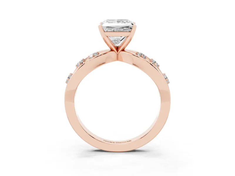 Princess Cut Open Loop Engagement Ring Setting | Scattered Accents | Rose Gold