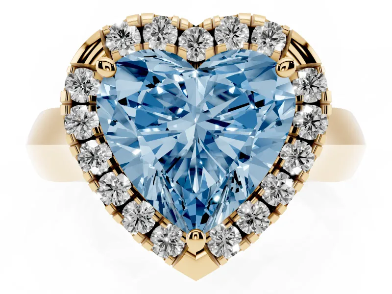 Heart-Shaped Halo Engagement Ring Setting for a Fancy Blue Lab-Grown Diamond | Square Profile Band | Yellow Gold