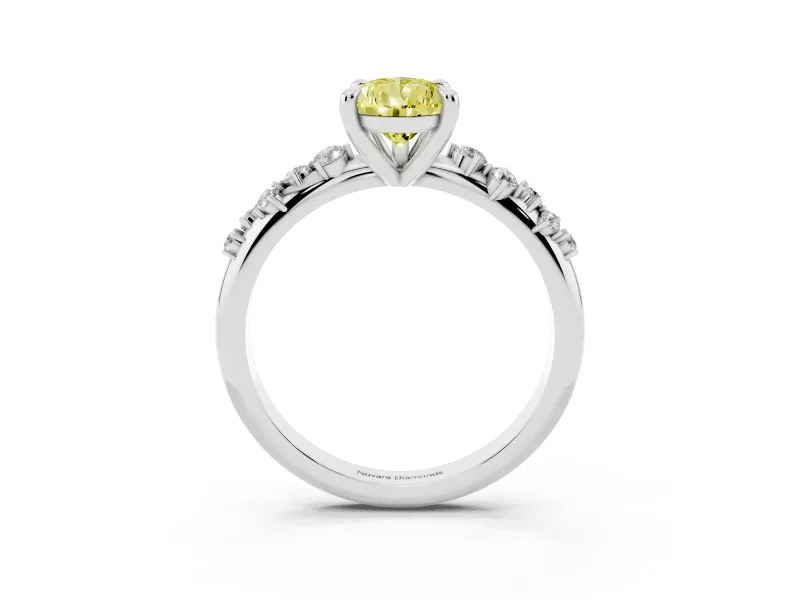 Fancy Yellow Pear Cut Diamond Solitaire Vine Band Ring Set in Silver with Round Accents and Prong Setting