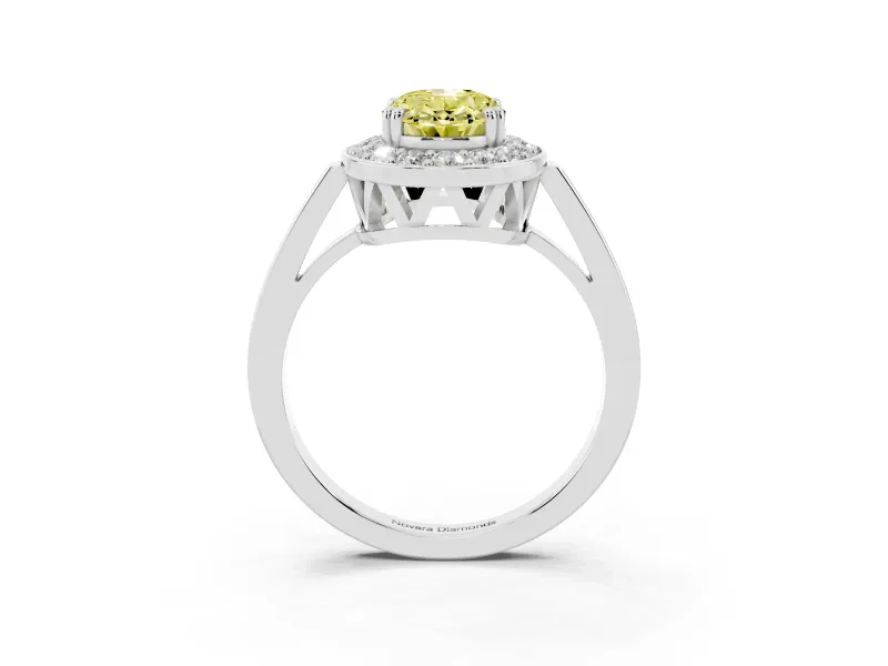 Oval Halo Engagement Ring Setting for a Fancy Yellow Lab-Grown Diamond | Polished Halo Rim | White Gold