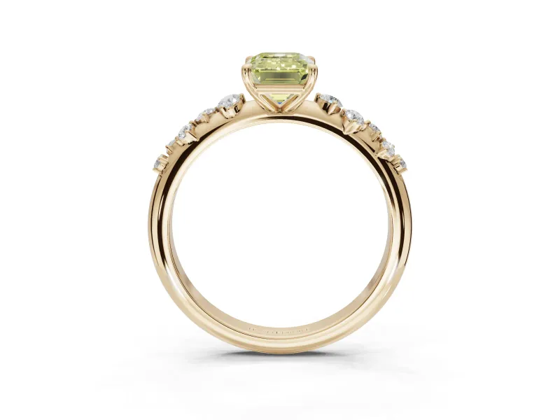 Emerald Cut Graduated Solitaire Engagement Ring Setting for a Fancy Yellow Lab-Grown Diamond | Yellow Gold