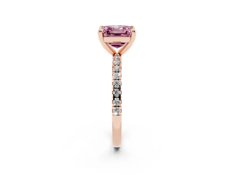 Asscher Cut Petite Pavé Solitaire Engagement Ring Setting for a Fancy Pink Lab-Grown Diamond | Slim Band | Rose Gold