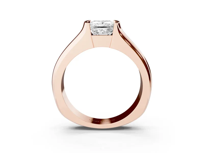 Princess Cut Half Bezel Solitaire Engagement Ring Setting | Wide Band | Rose Gold