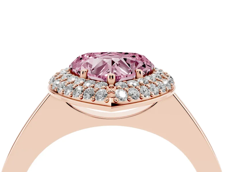 Heart-Shaped Pave Halo Engagement Ring Setting for a Fancy Pink Lab-Grown Diamond | Slim Plain Band | Rose Gold
