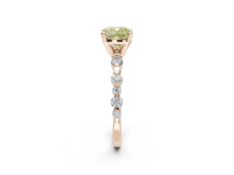 Cushion Cut Pavé Engagement Ring Setting for a Fancy Yellow Lab-Grown Diamond | Alternating Accents | Rose Gold
