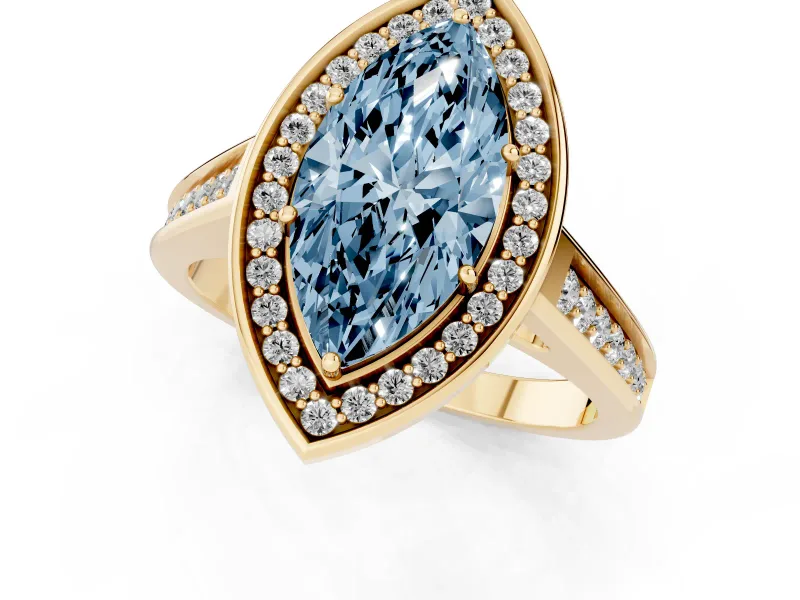 Marquise Rimmed Halo Engagement Ring Setting for a Fancy Blue Lab-Grown Diamond | Yellow Gold