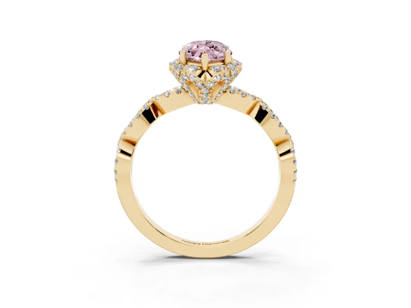 Marquise Milgrain Halo Engagement Ring Setting for a Fancy Pink Lab-Grown Diamond | Graduated Shoulders | Yellow Gold