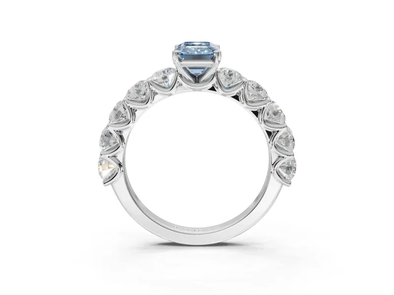 Emerald Cut Engagement Ring Setting for a Fancy Blue Lab-Grown Diamond | Sterling Silver - Design NV-24455