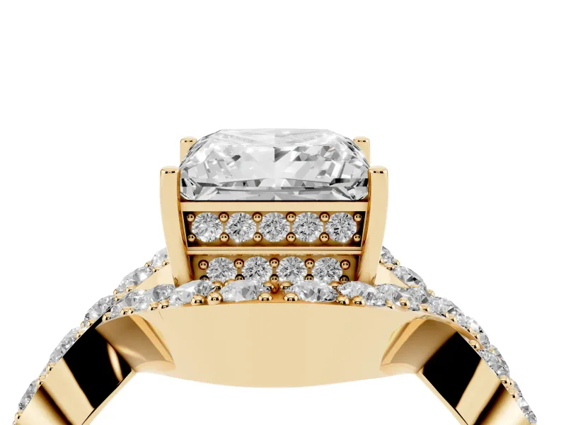 Princess Cut Infinity Twist Pavé Engagement Ring Setting | Crossover Ribbons | Yellow Gold