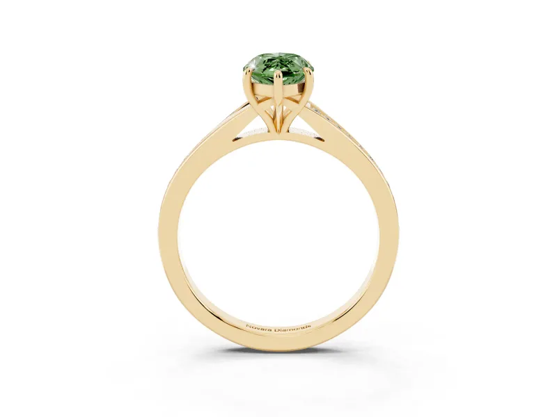 Marquise Pave Solitaire Engagement Ring Setting for a Fancy Green Lab-Grown Diamond | Sweeping Shoulders | Yellow Gold