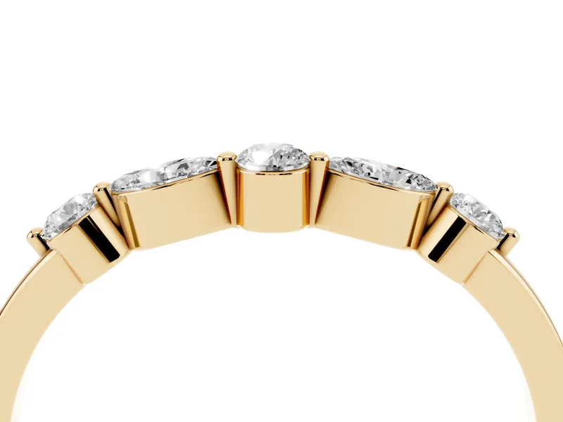 Round and Marquise Diamond Half Eternity Band Set in Yellow gold with Alternating Prong Setting
